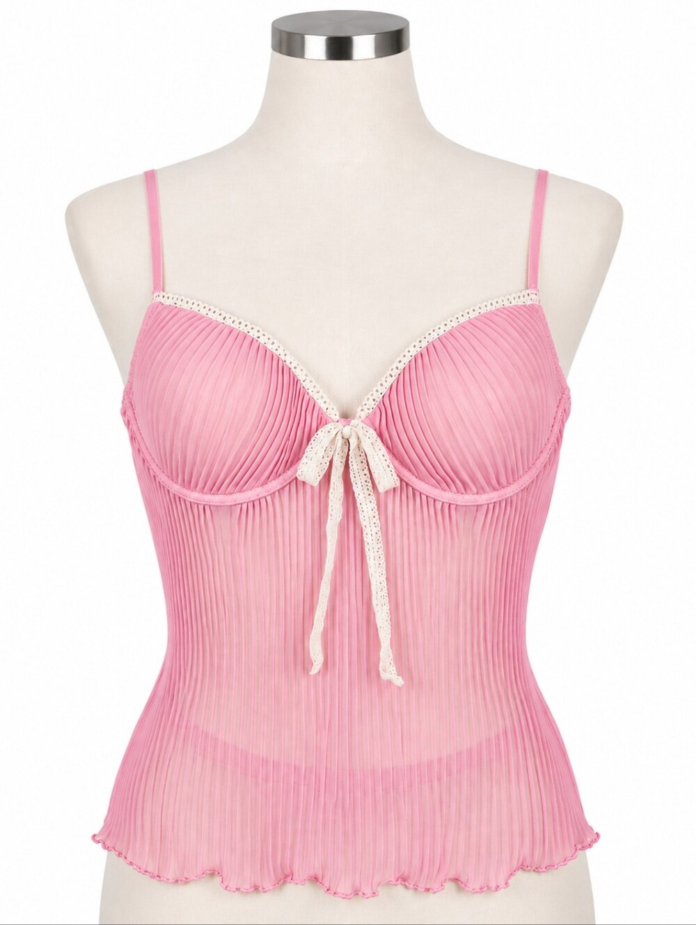 NWT Donna Loren Pink Ribbed Bustier Camisole Top 36B Vintage Y2K Coquette Lace